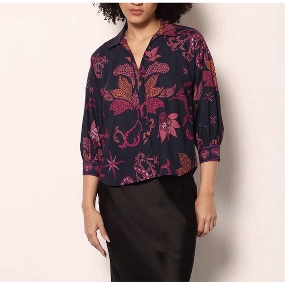 Maude Vivante Tops - Maude Vivante Elsa Top XL Navy Blue Purple Midnight Mosaic